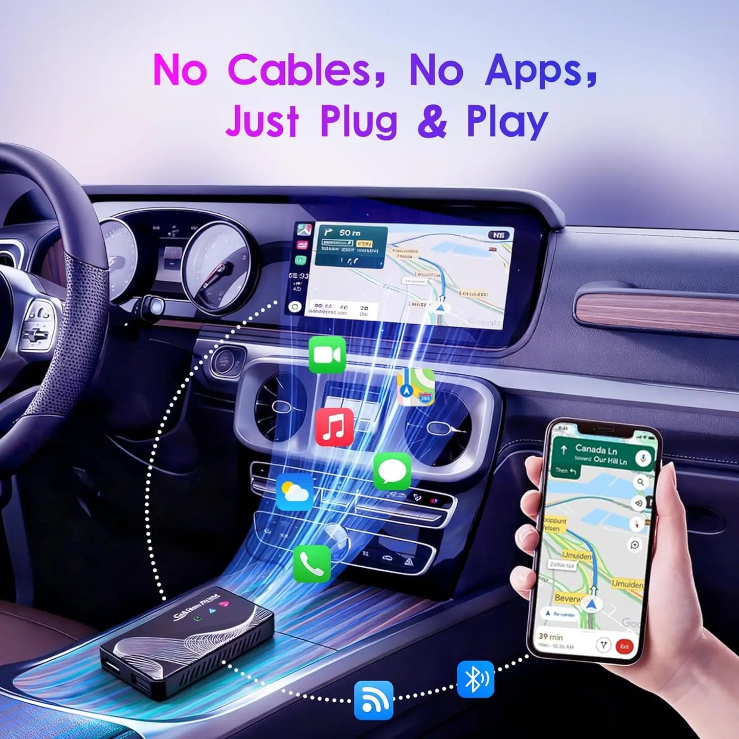 2025 Upgraded 3-in-1 HDMI Car TV, Wireless CarPlay & Android Auto Adapter, Plug & Play for 2016+ Vehicles