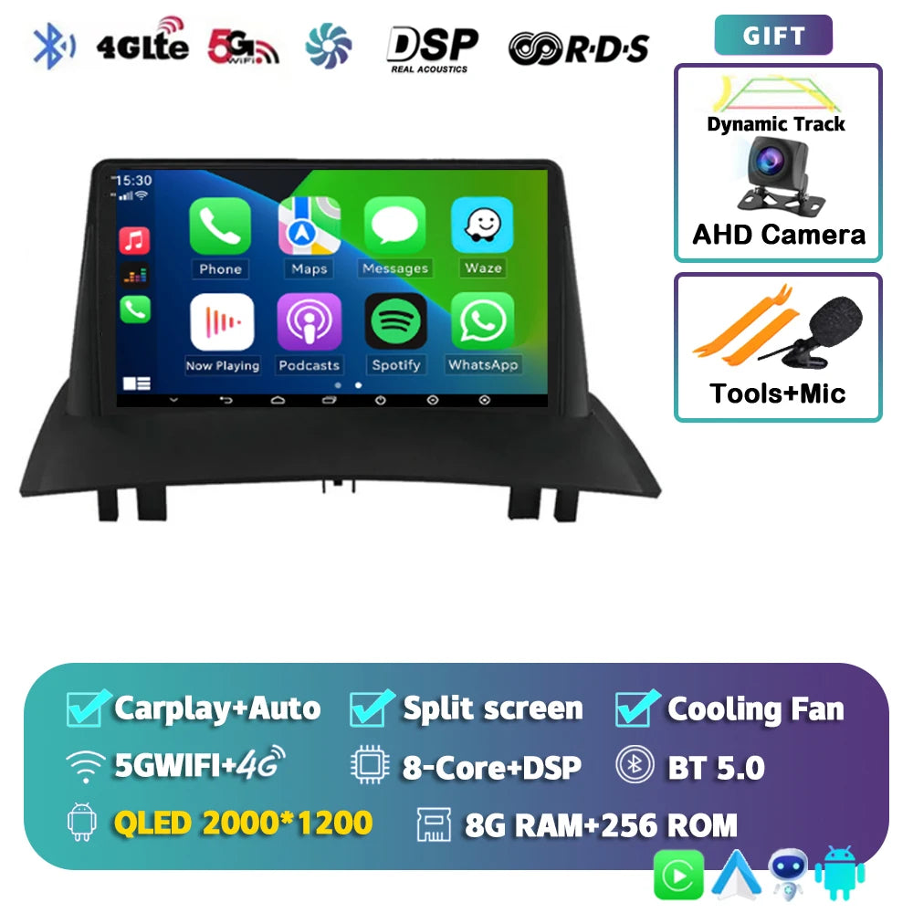 Android 15 For Renault Megane 2 2002-2009 2K QLED Android Car Radio Multimedia Video Player GPS Stereo CarPlay 4G Navigationv BT