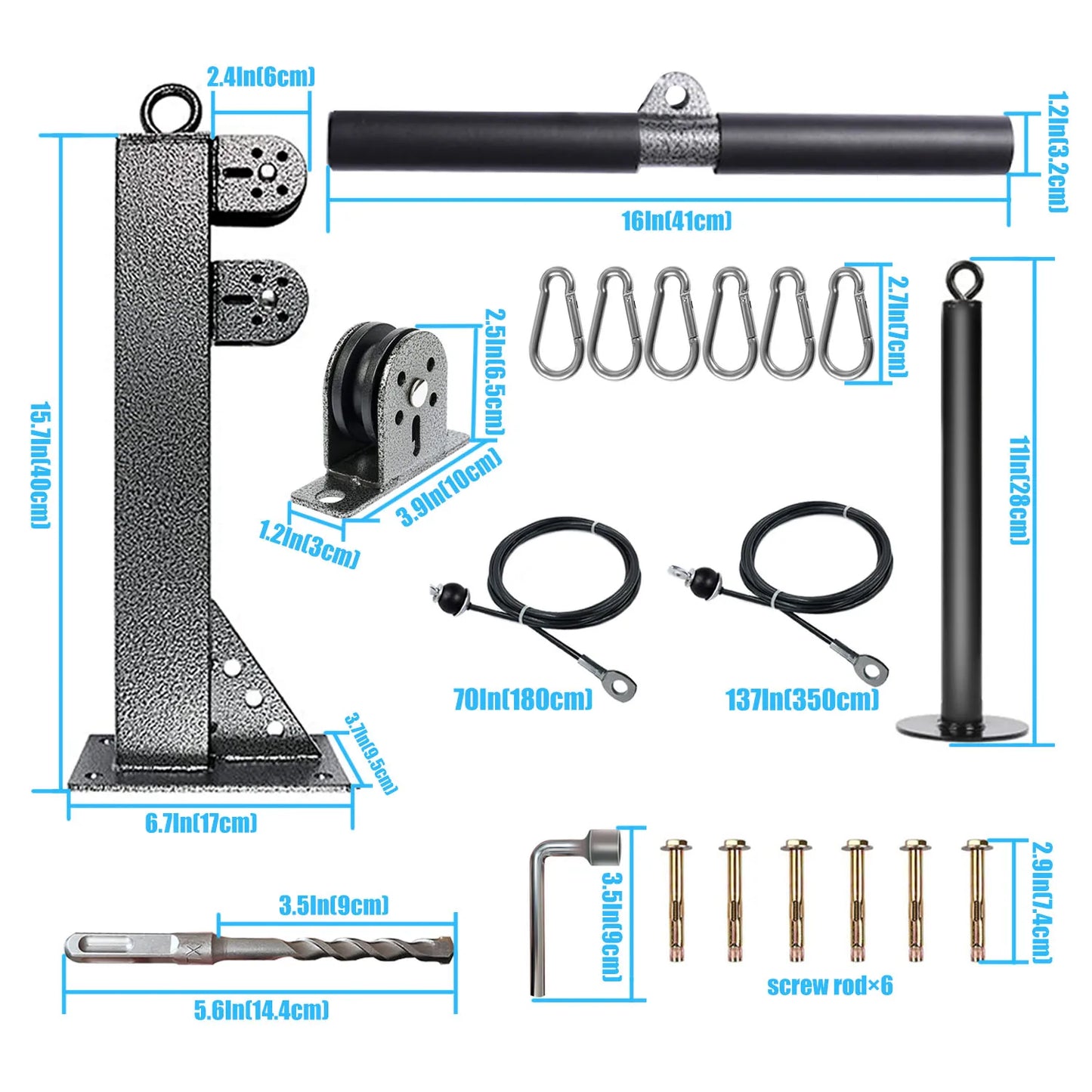 Fitness Cable Pulley System Wall Mounted LAT Pulldown Machines Tricep Rope Resistance Band Handles Loading Pin Gym DIY Equipment