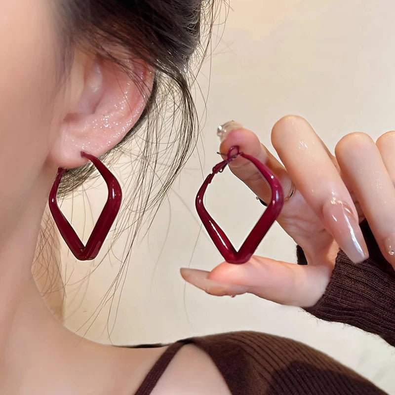Ankela Red Ribbon Bow-knot Vintage Stud Earrings For Women Korean Fashion INS Autumn Winter Simple Bow Geometric Earring