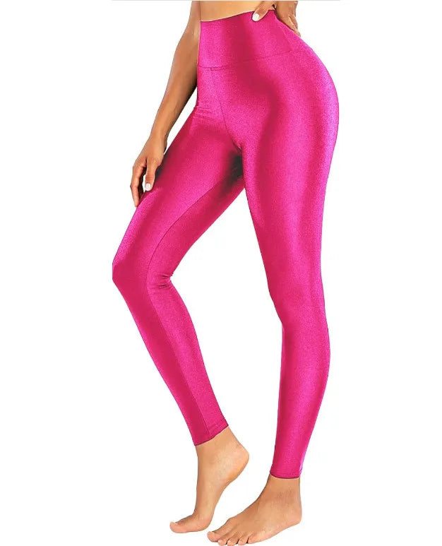 Shinning Legging High Waisted Yoga Pants Tummy Control Shiny Sports Tights Workout