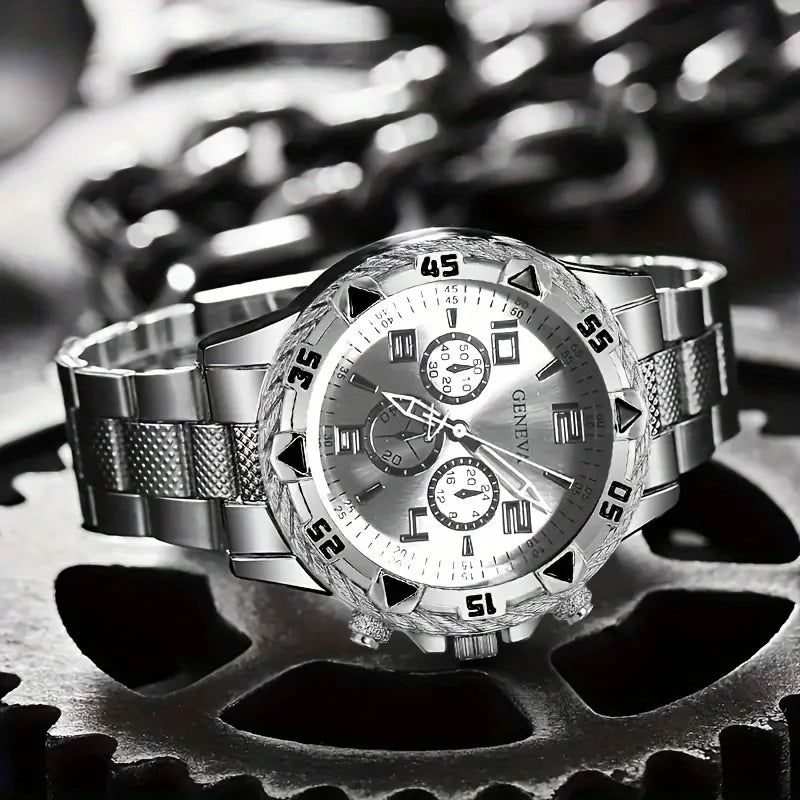 Men's Fashion & Business Casual Quartz Watches - Round Alloy Case, Three-Eye Design, Large Dial, Christmas Gifts