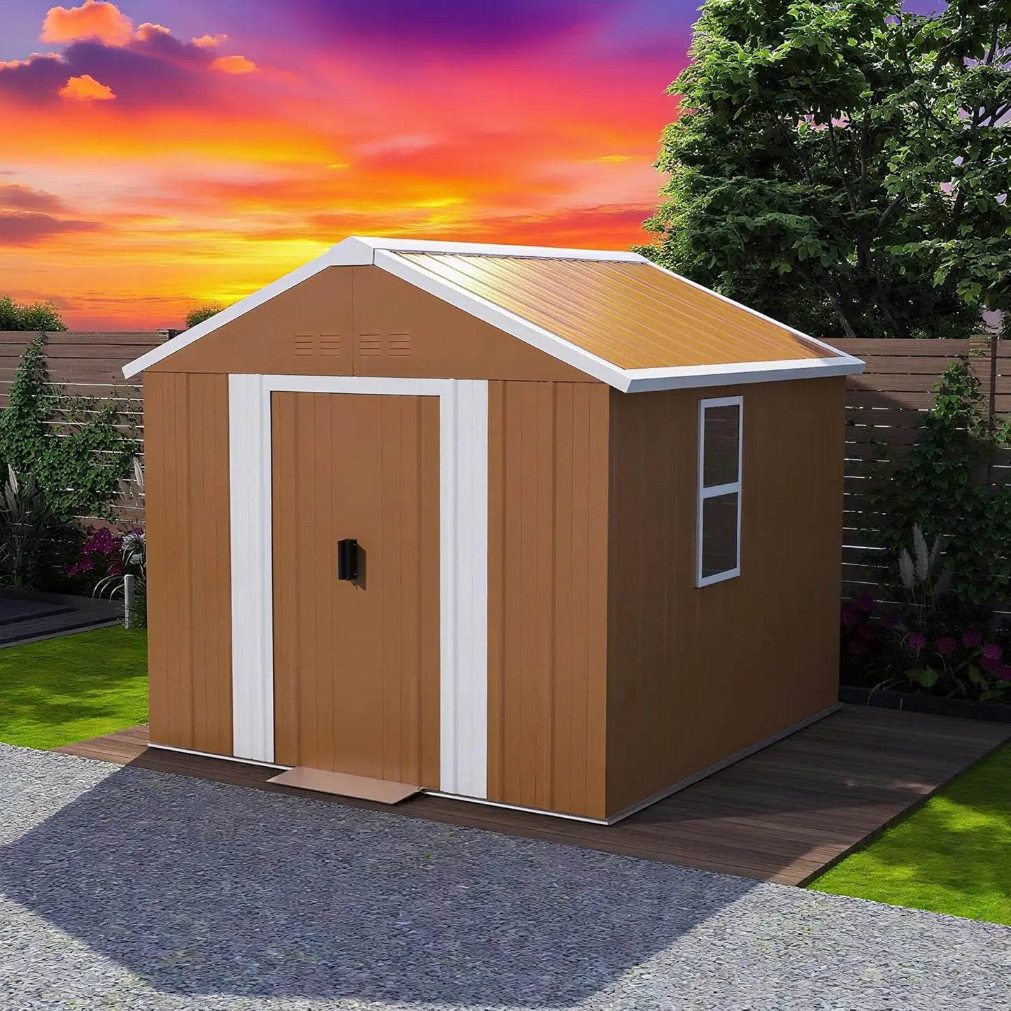 6x4FT Metal Outdoor Storage Shed Sloping Roof Lockable Aluminum Frame Garden Patio Lawn Tool Bike Easy Assembly, Customized