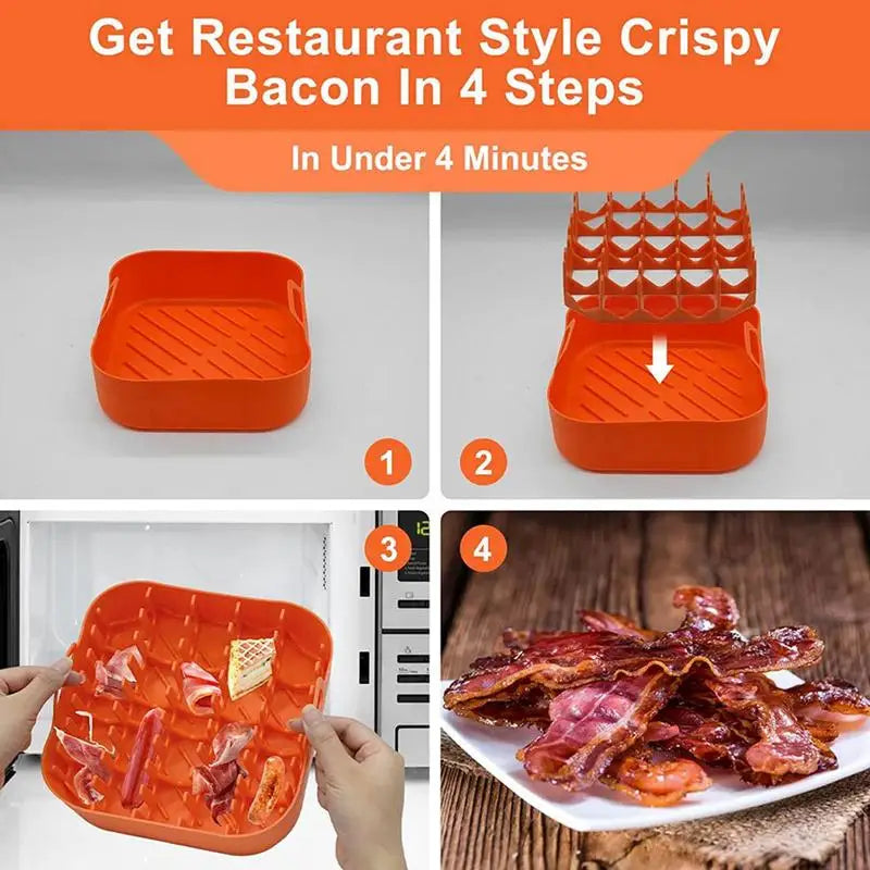 Air Fryer Bacon Cooker Tray Silicone Bacon Rack Tray Grease Catcher Non-Stick Perfect For Oven Microwave Cooking Bacon Sausage