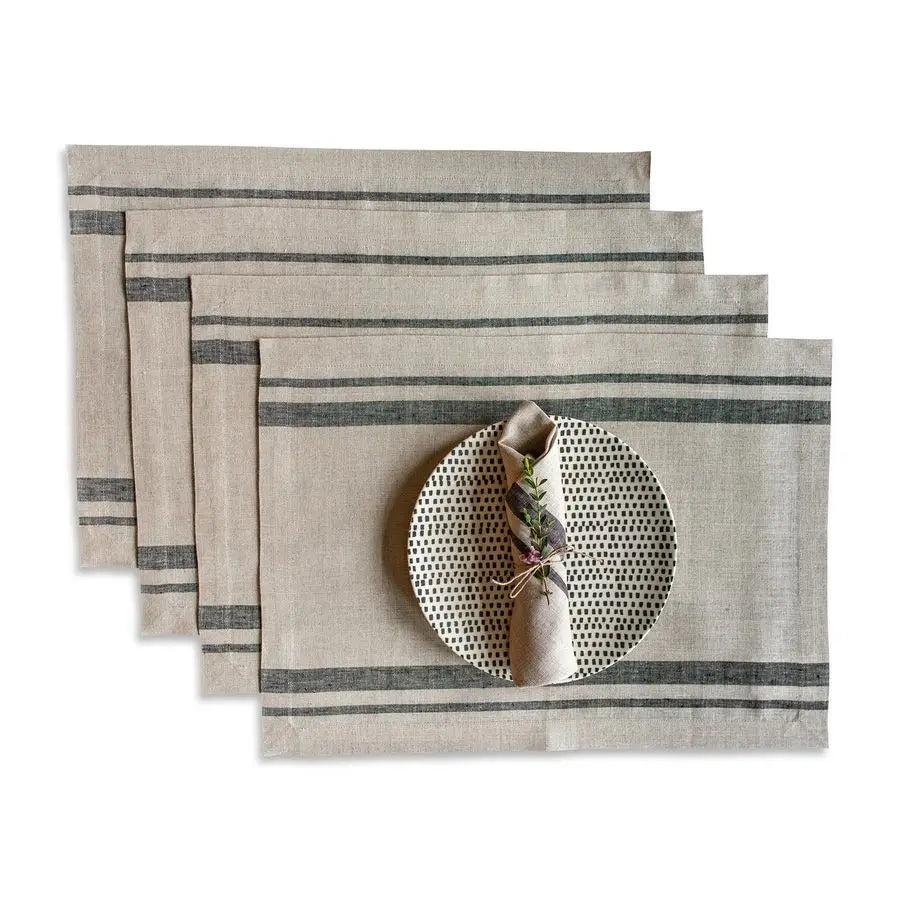 Linen French Stripe Placemats Set of 4100 Pure Linen Black and Natural Placemats 14 x 19 Inch for Winter, Spring, Easter Handcra