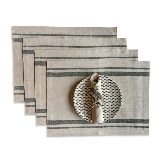 Linen French Stripe Placemats Set of 4100 Pure Linen Black and Natural Placemats 14 x 19 Inch for Winter, Spring, Easter Handcra