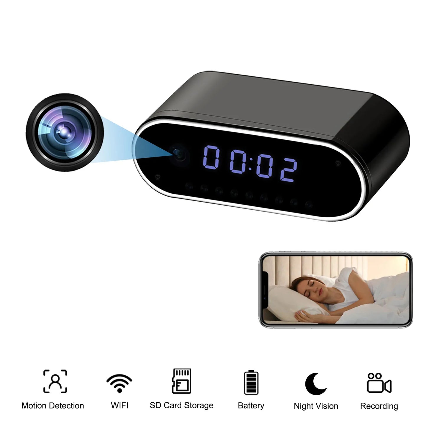 Ouvis Wireless 4K Clock Camera Night Vision With Motion Detection And App Access