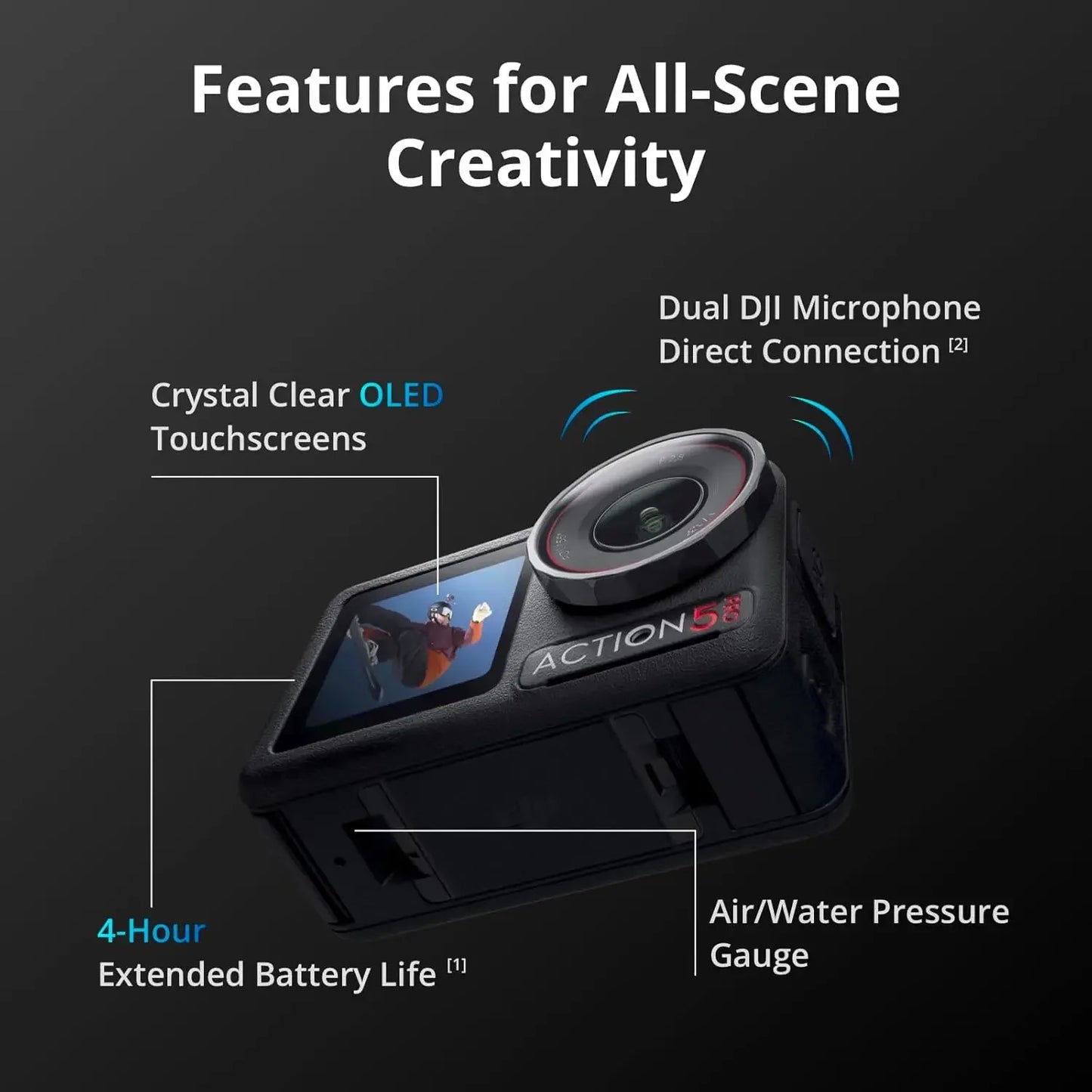 Osmo Action 5 Pro Combo, Waterproof Action Camera with 1/1.3Sensor, 4K/120fps Video, Subject Tracking, Dual OLED Touchscreens,4K