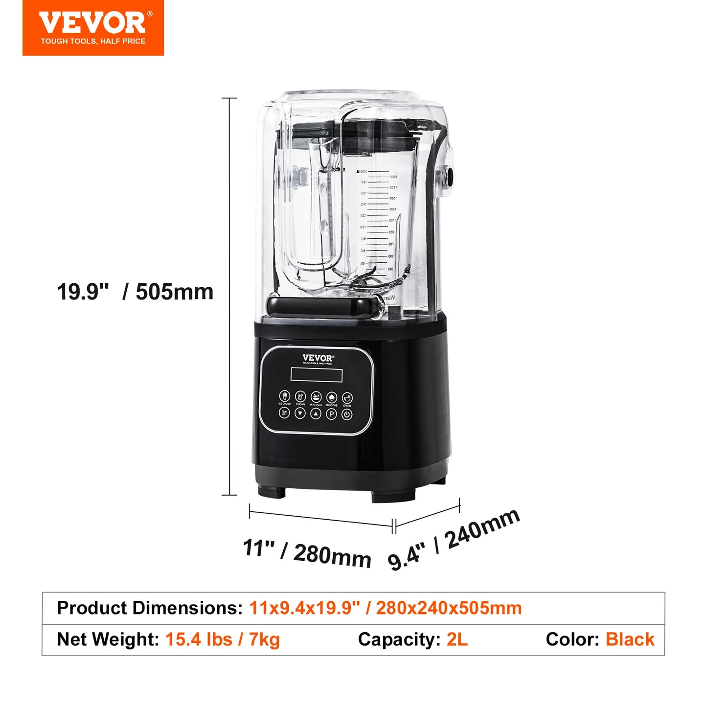 VEVOR 2L Smoothie Blender Commercial Grade Food Fruit Processor Multifunctional Mixer Make Shakes And Crush Technology Home