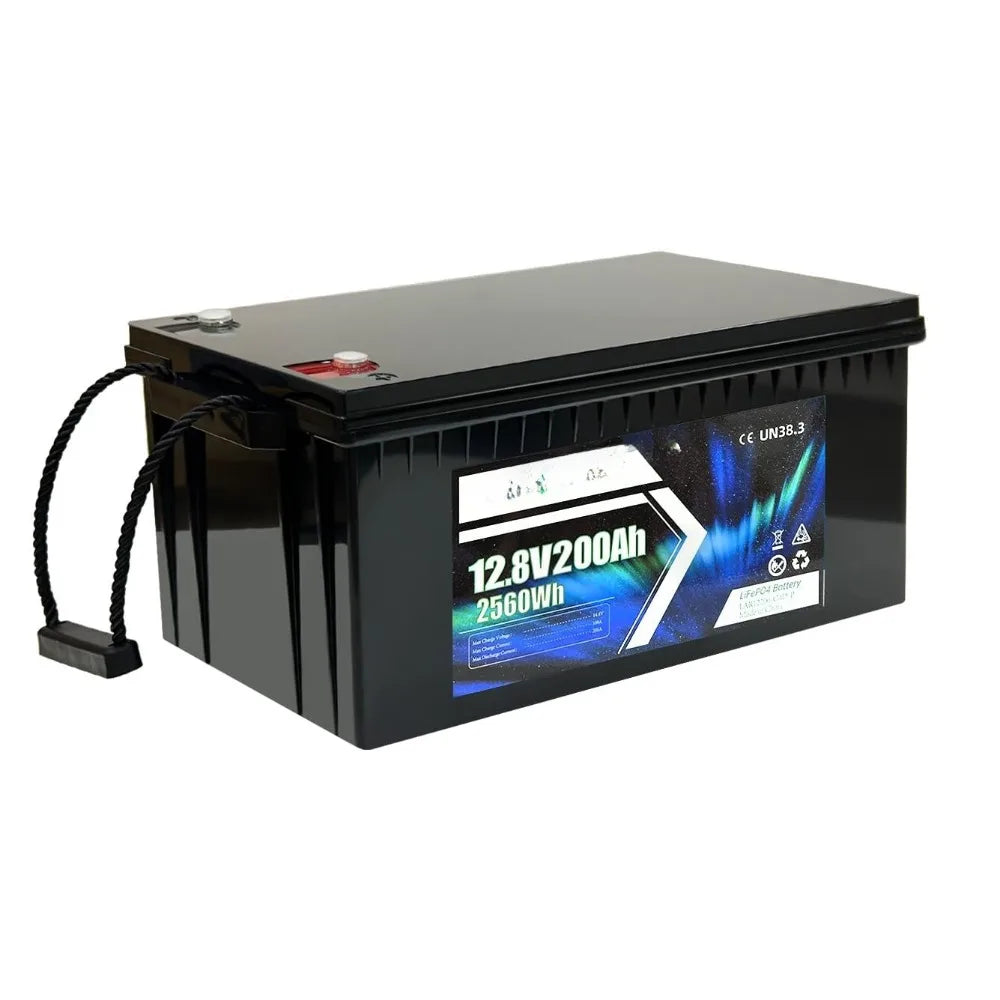 12V 200Ah LiFePO4 Battery with Built-in 200A BMS 4000+ Deep Cycle 2560Wh RV Lithium Batteries Customizable for Solar Energy