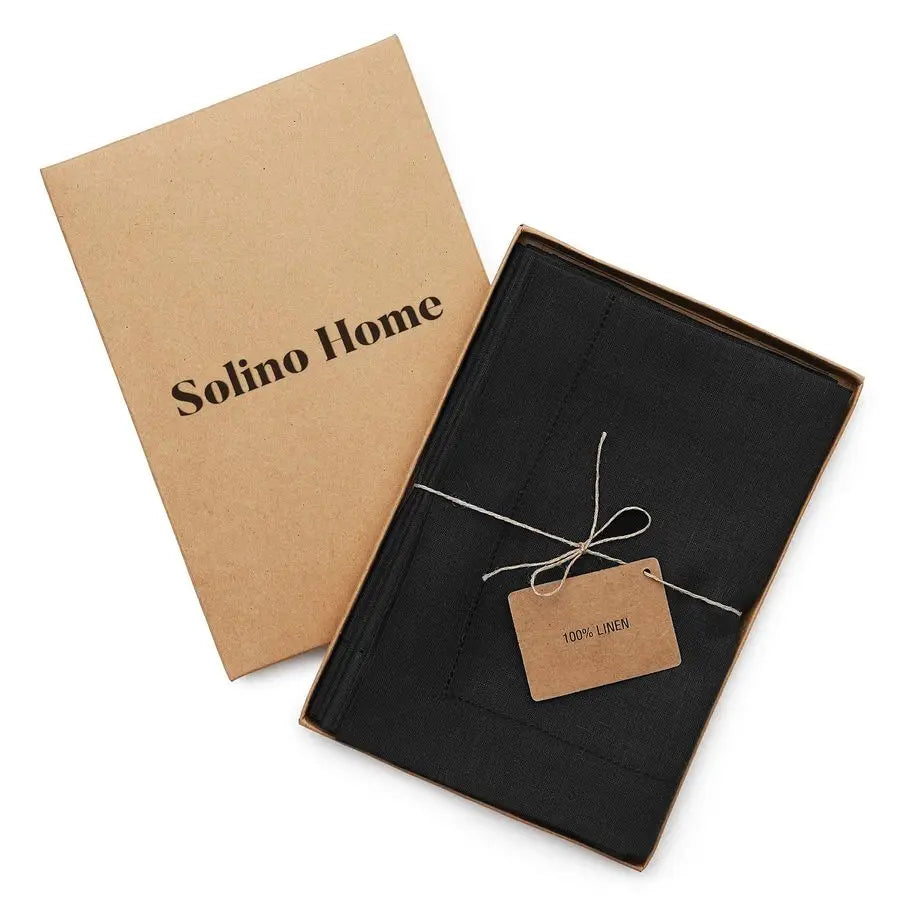Black Linen Napkins Set of 4100 Pure Linen Hemstitch Dinner Napkins 20 x 20 Inch for Winter, Spring, Easter Classic Hemstitch