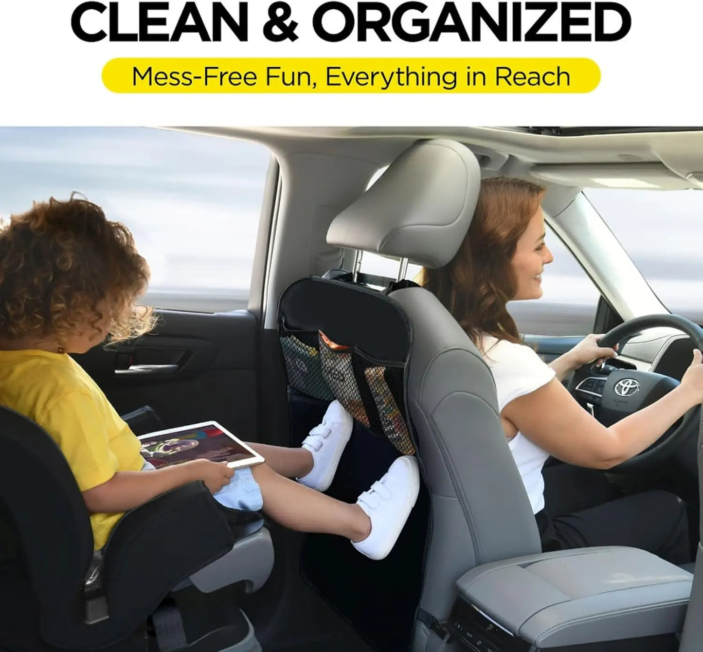 Kids Car Back Seat Cover with 3-Pocket Organizer, 2 Pack Waterproof Kick Mats Protector for Vehicles