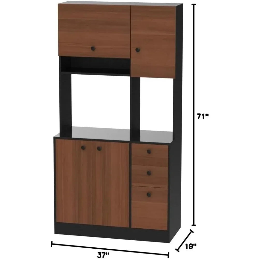 Kitchen Buffet Hutch Storage Cabinet, 71" Freestanding Pantry with 3 Cabinets & Drawers, Adjustable Shelves, Kitchen Cabinets
