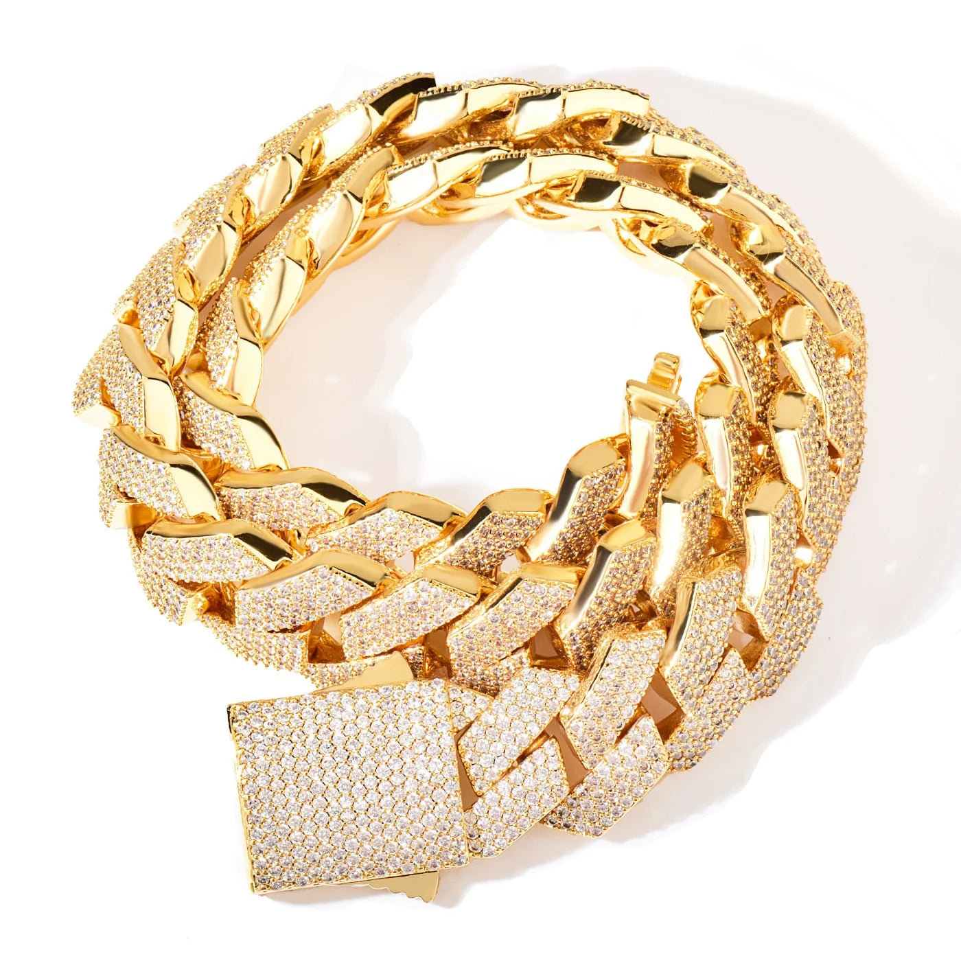 CUC Men Hip Hop Necklace 20mm 4Row Miami Cuban Chain Gold Color Iced Out Zirconia Link Fashion Rock Rapper Jewelry