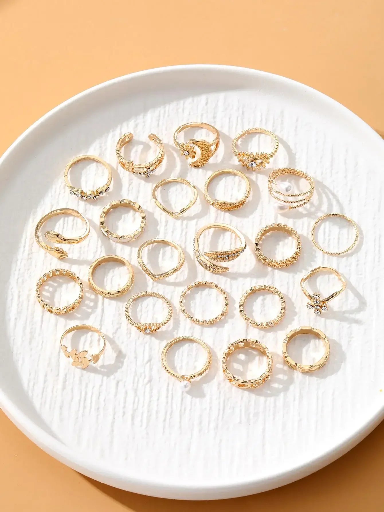 Boho 22 Pcs/Set of Punk Pearl Rings Set For Women Fashion Eye Finger Leaf Ring Parties Festivals Gifts Daily Versatility Jewelry