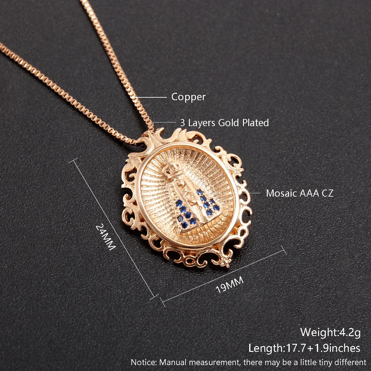 Nossa senhora Women/Girls Lujan Virgin Necklace virgen de guadal AAA CZ Choker Religious Gold Plated mardi gras Jewelry