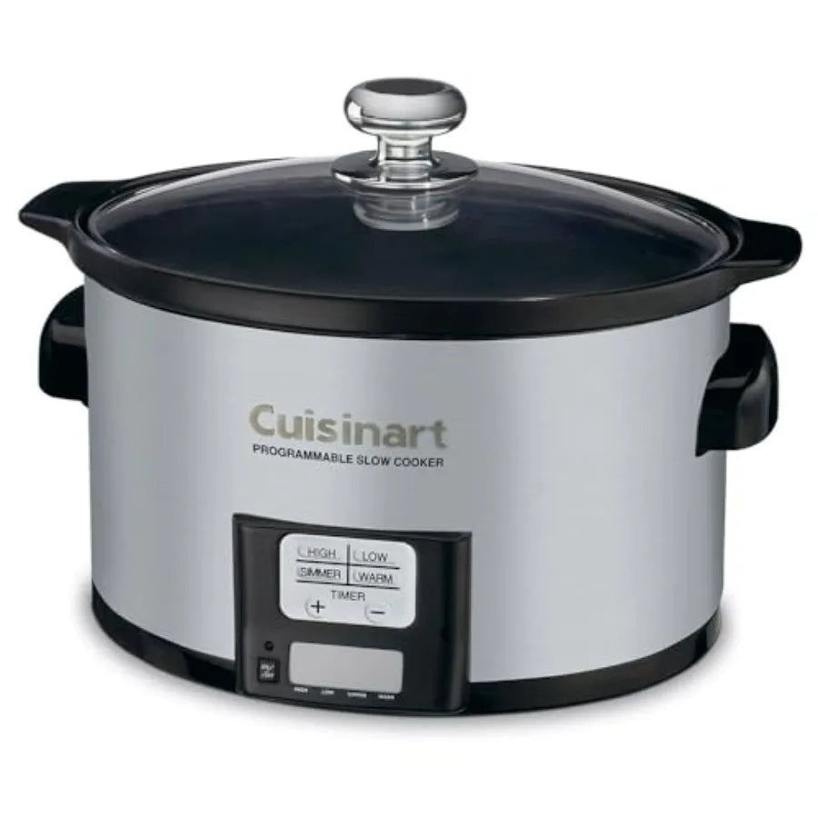 3.5 Quart Programmable Slow Cooker in Brushed Stainless Steel with Enhanced Protection Pack for Home Kitchen Use Black
