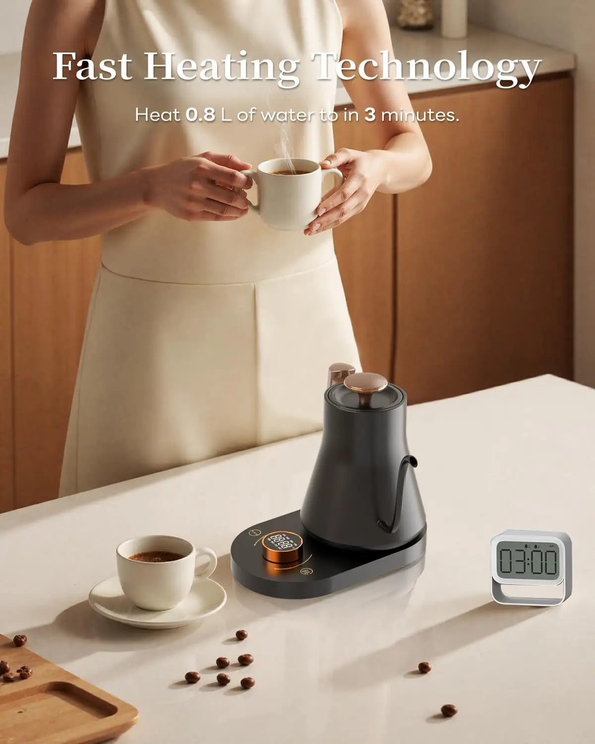 Smart Electric Gooseneck Kettle with WiFi Control, Pour-Over Coffee & Tea Kettle, ±1°F Precise Temp, 100% StainlSteel Quick