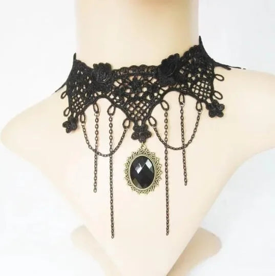 Lady Chokers Leaf Tassel Women Neck Jewelry Accessory Girl Lace Gothic Vintage Sexy Fashion Velvet Rose Beads Flower Necklace