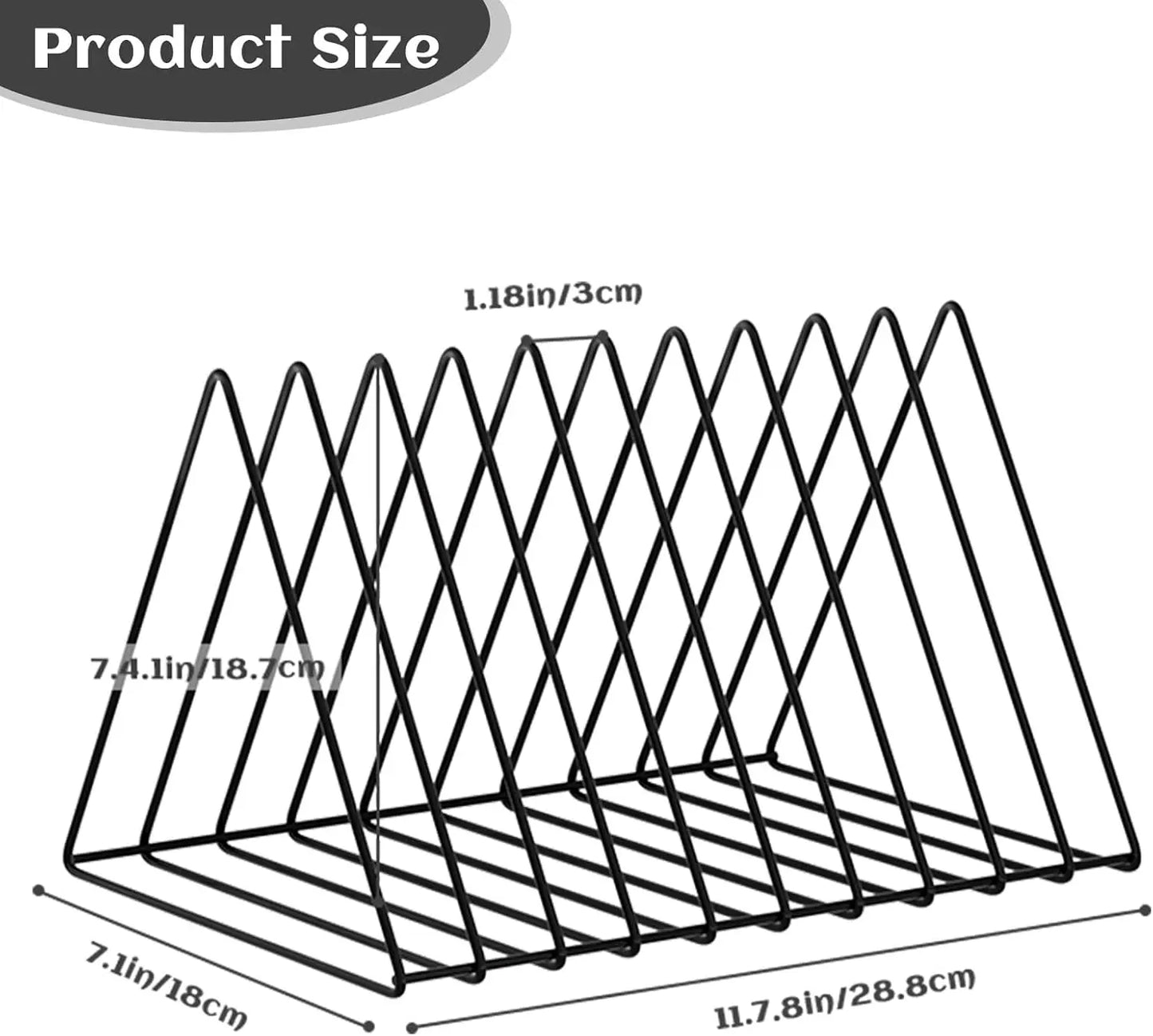 Metal Triangle Desk Organizer with 10 Sections, Magazine Holder and File Storage in Black