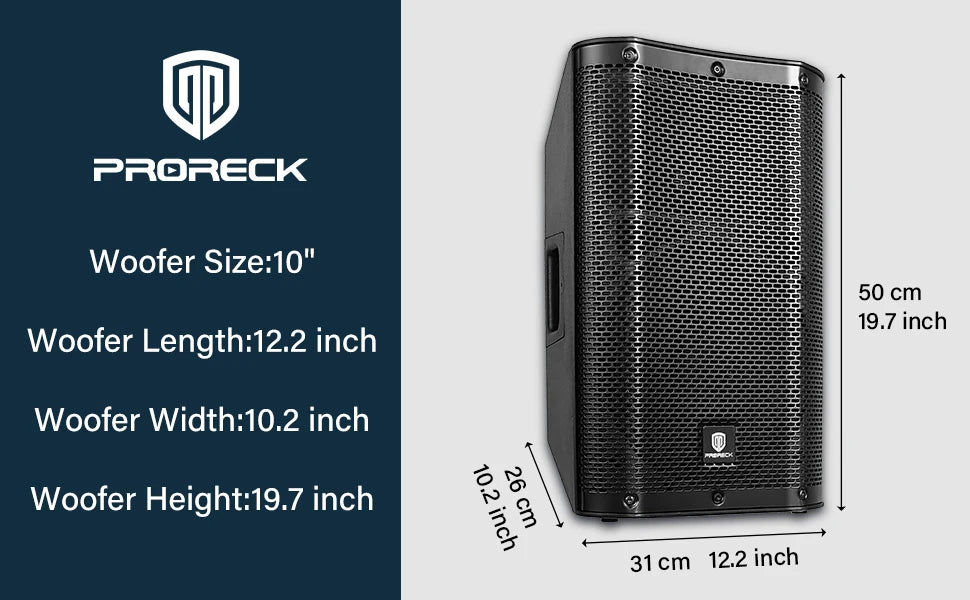 PRORECK DELTA 10 1800W Bluetooth PA Speaker System with 4-Channel Powered Mixer 10-Inch Passive for DJ Bands Karaoke Live Events