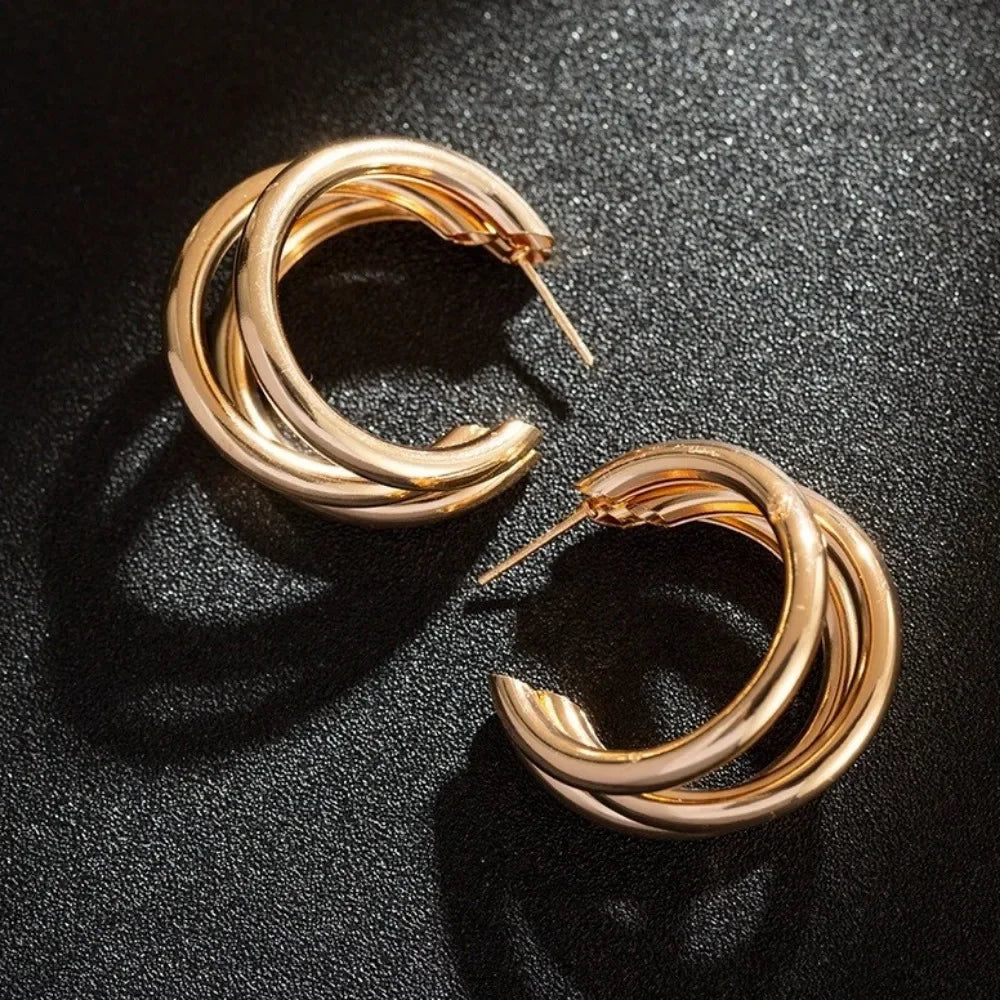 Fashion Korean Metal Elegant Hoop Earring Woman 2023 New Vintage Elegant Geometric Statement Earrings Jewelry Accessories