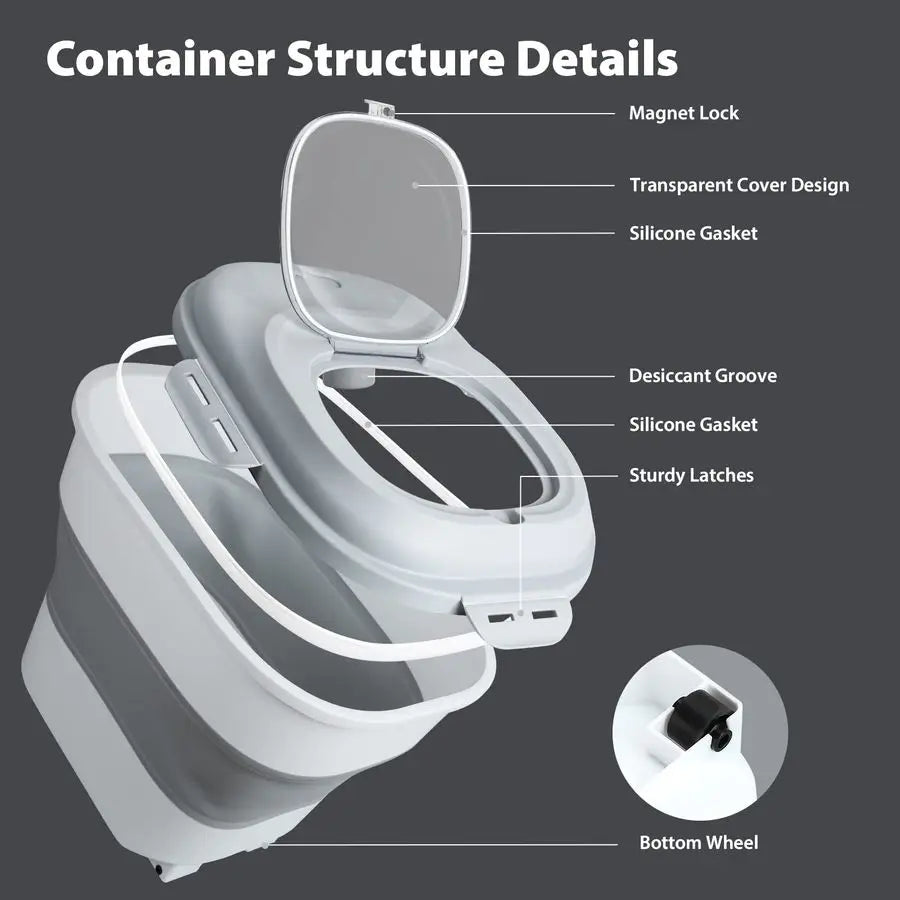 Rice Storage Containers, 20 to 50Lbs Collapsible Dry Food Dispenser Bins with Airtight Flip Lid Rolling Wheel, Kitchen Pantry to