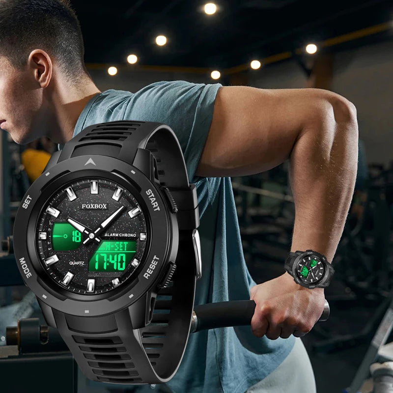 FOXBOX Fashion Electronic Watch Men LIGE Top Brand Luxury Silicone Big Dial Waterproof Sports Alarm LED Digital Men's Watches