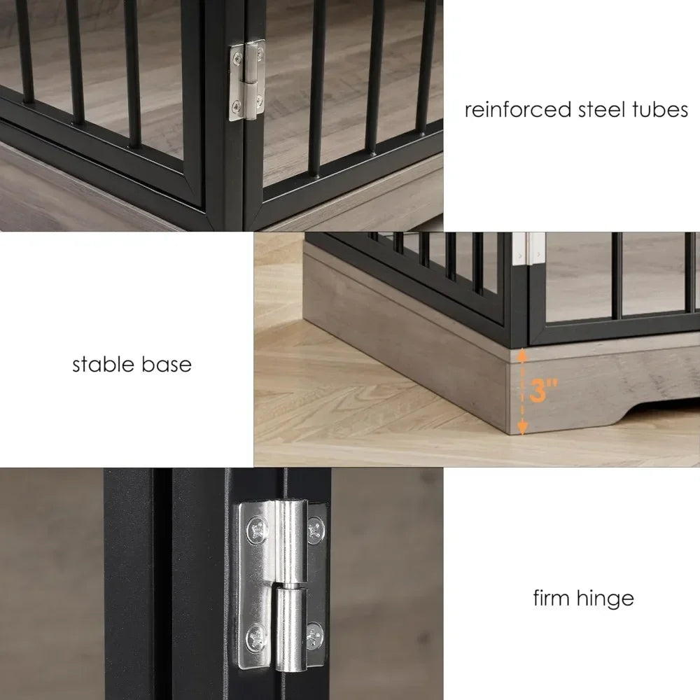 Wooden Dog Crate Furniture, Double Door Pet Kennel with 2 Drawers & Storage Cabinet, Farmhouse Style