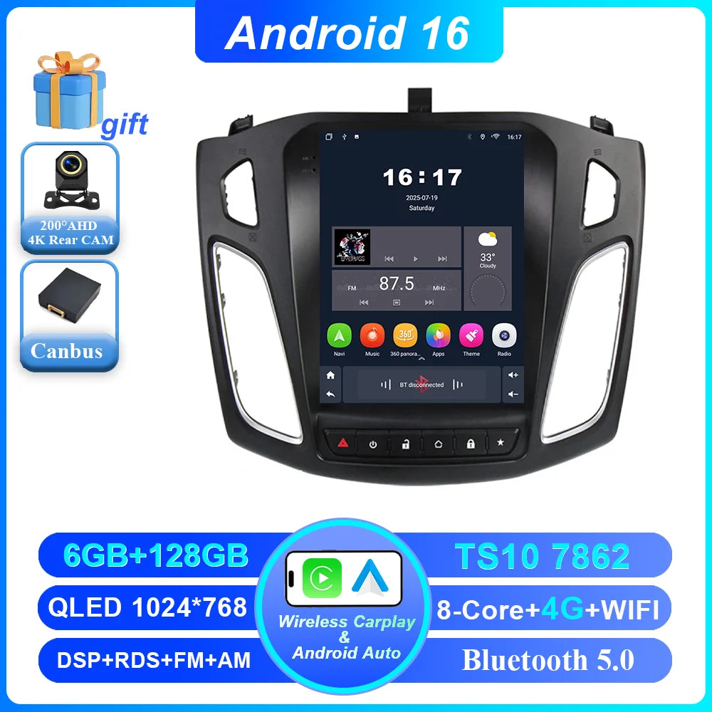 Android 16 Car Radio Stereo For Ford Focus 3 Mk 3 2011 2012 - 2019 Auto GPS Multimedia Player 2Din Wireless Carplay 4G WiFi BT