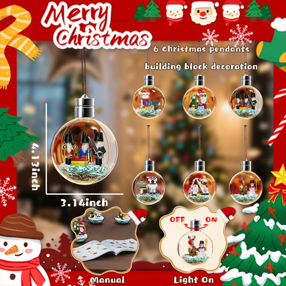 Shipped from the US 6-in-1 Christmas Bulbs Building Blocks with LED Strips Family Party Decor Kids Brick Toy Gift Night Lamp New