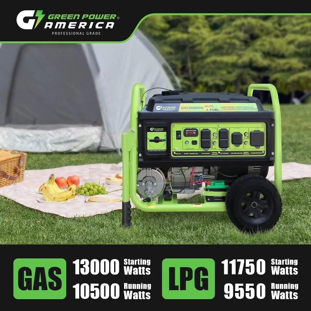 13000W Dual Fuel Portable Generator, Gas/Propane, Electric Start, Home Backup & RV Ready