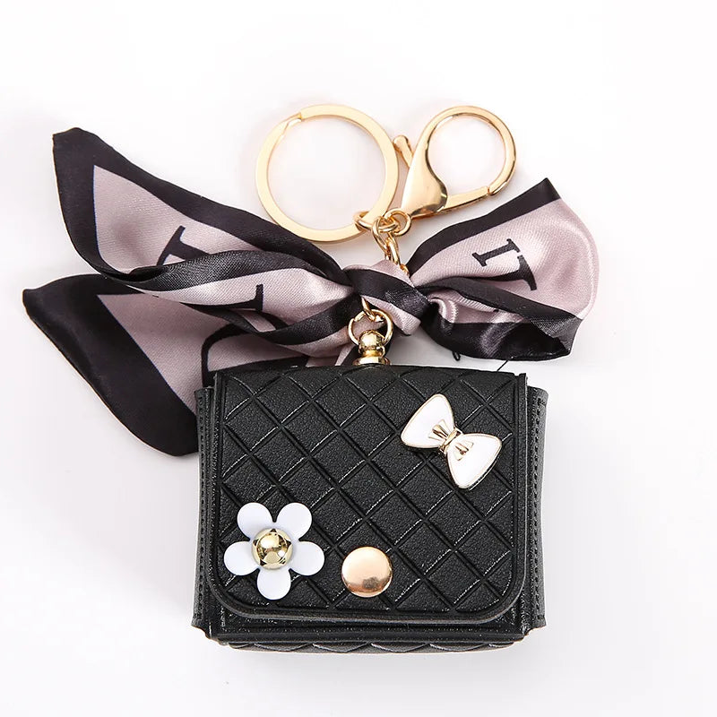 Fashion Leather Earphone Storage Bag Mini Creative Keychain Solid Color Pendant Earphone Case Bluetooth Headset Cover