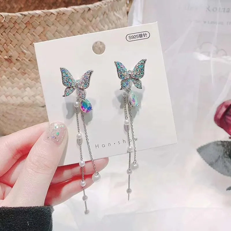 2026 New Butterfly Zircon Earrings women's Korean jewelry literary style earrings net red temperament simple new earrings