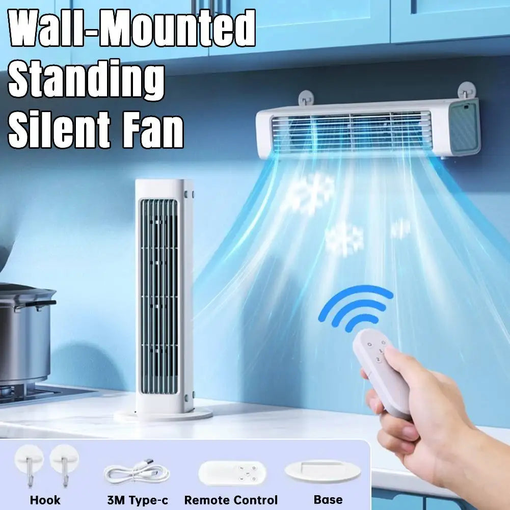 3000mAh Tower Fan Wall Mounted Leafless Fan 3 Mode Silent Air Conditioner Fan Strong Wind Electric Fan for Home Office Bedroom