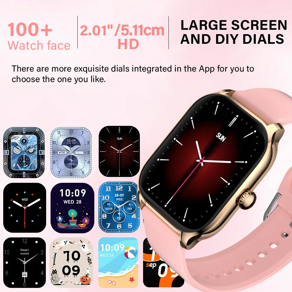 LAXASFIT2025 New Fashion Smart Watch 2.01 inch HD Women Sports Fitness Watch Health Monitoring Men Smart Watch Ladies Bracelet