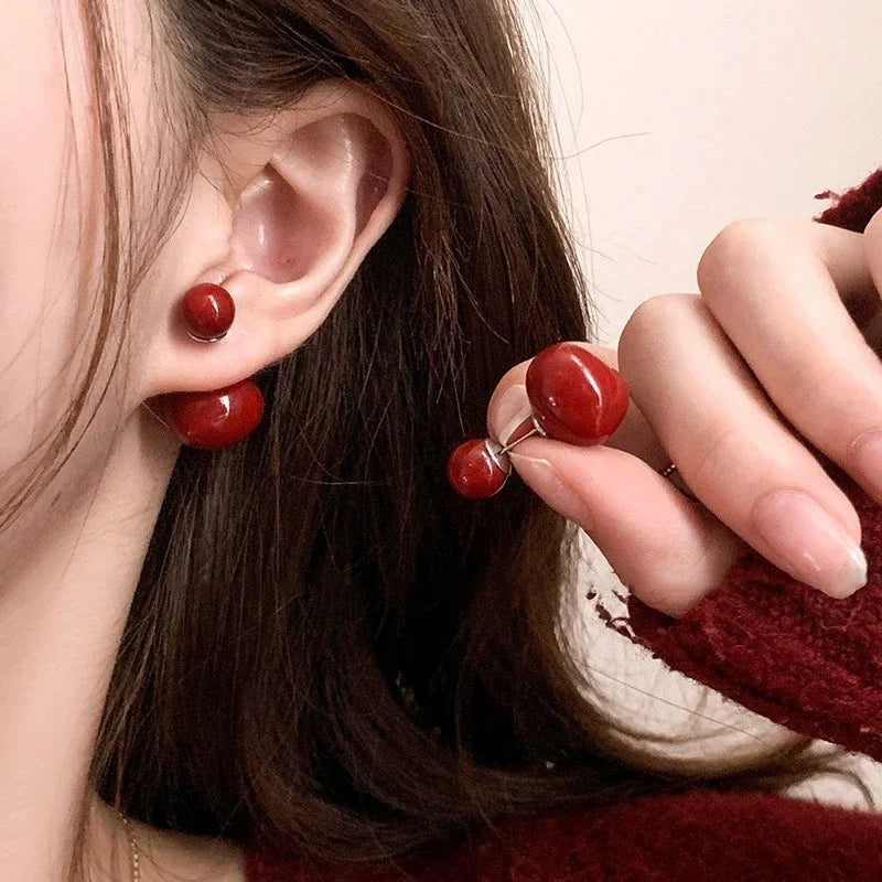 Ankela Red Ribbon Bow-knot Vintage Stud Earrings For Women Korean Fashion INS Autumn Winter Simple Bow Geometric Earring
