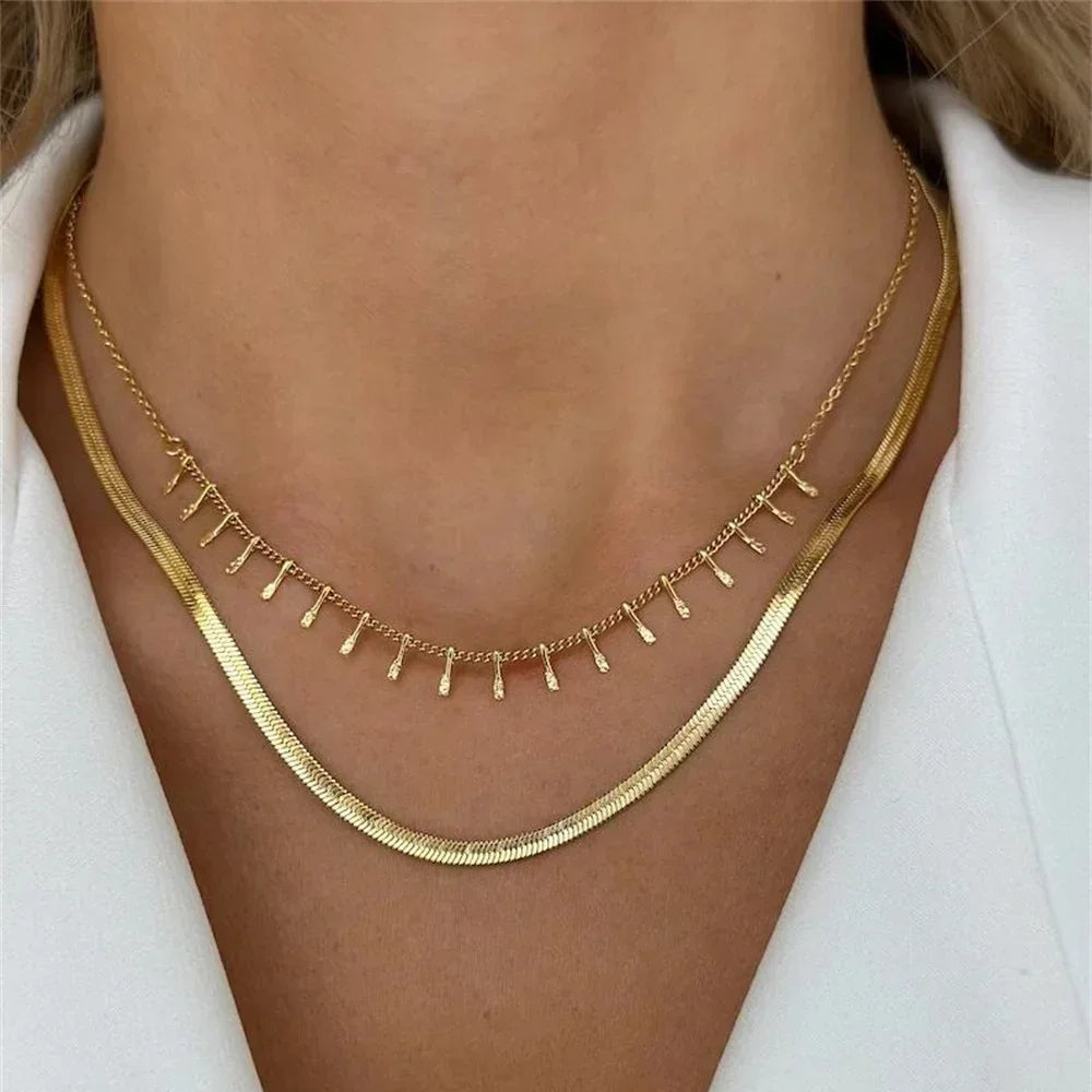 Vintage Silver-plate Geometric Exaggerated CCB Chain Necklace For Women Female Fashion Boho Artificial Pearl Y2K Jewelry Gift