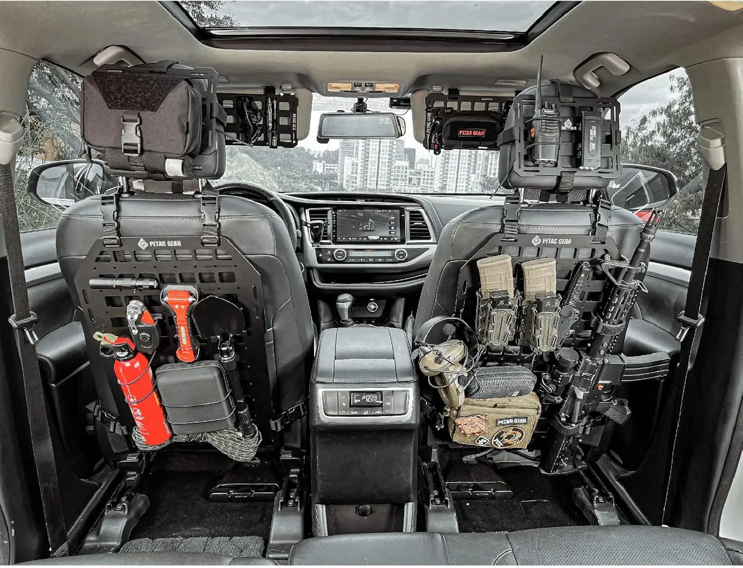 Tactical Car Seat Back Organizer with Rigid Molle Panels for Vehicle Gear Storage and Truck Mount Rack Accessories