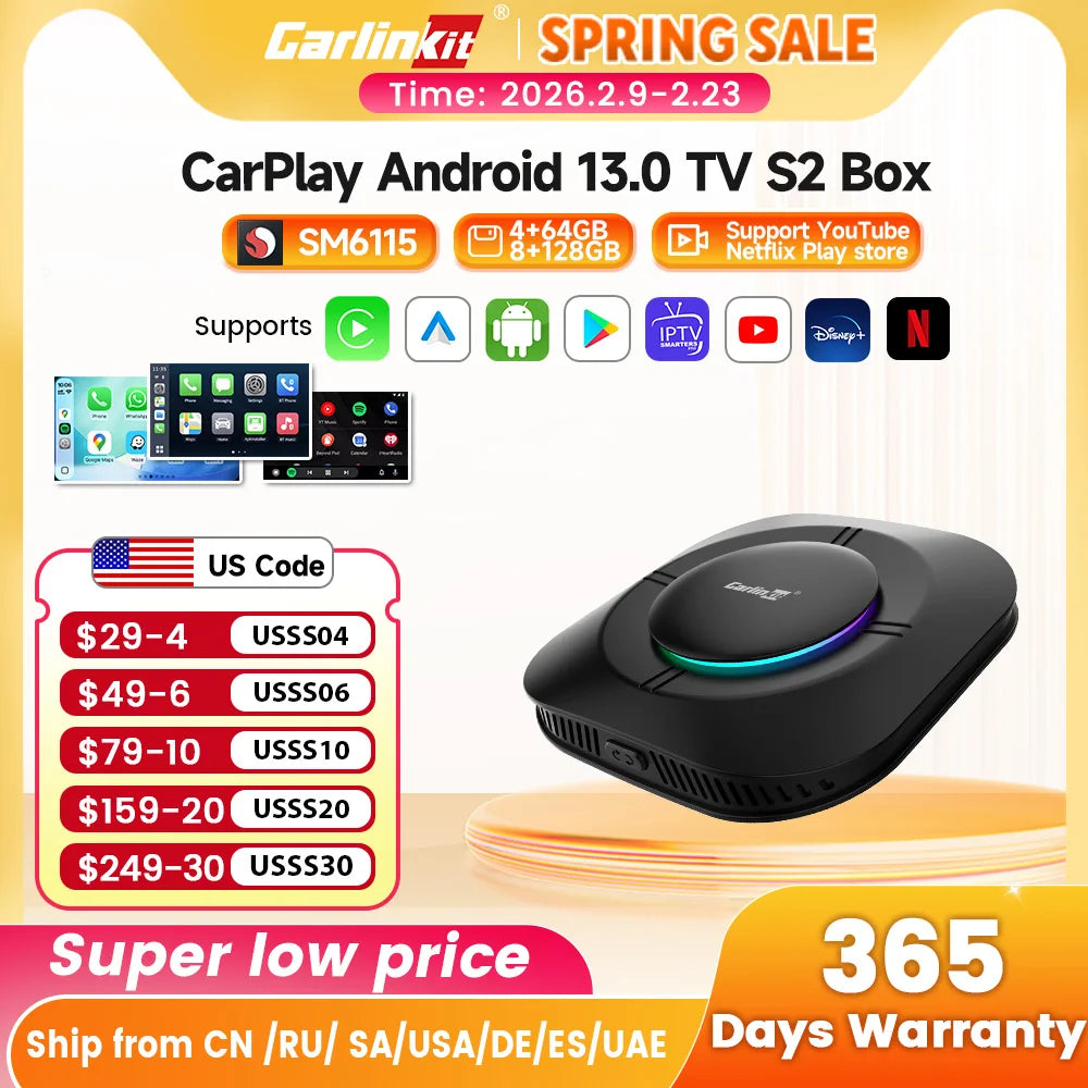 2026 Carlinkit Ai Box LED Android Wireless Carplay adapter Android 13 Qualcomm 6115 8-cores 64G Smart Tv Box For Netflix IPTV