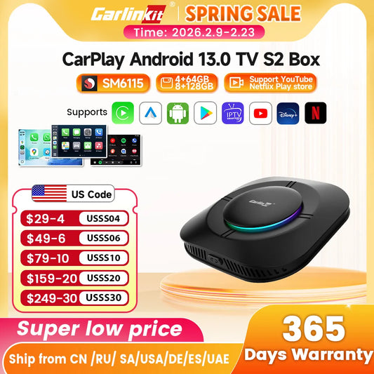 2026 Carlinkit Ai Box LED Android Wireless Carplay adapter Android 13 Qualcomm 6115 8-cores 64G Smart Tv Box For Netflix IPTV