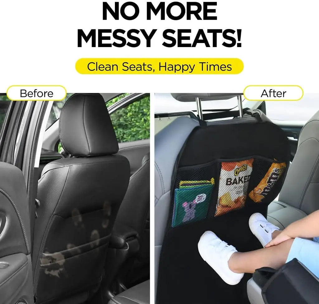 Kids Car Back Seat Cover with 3-Pocket Organizer, 2 Pack Waterproof Kick Mats Protector for Vehicles
