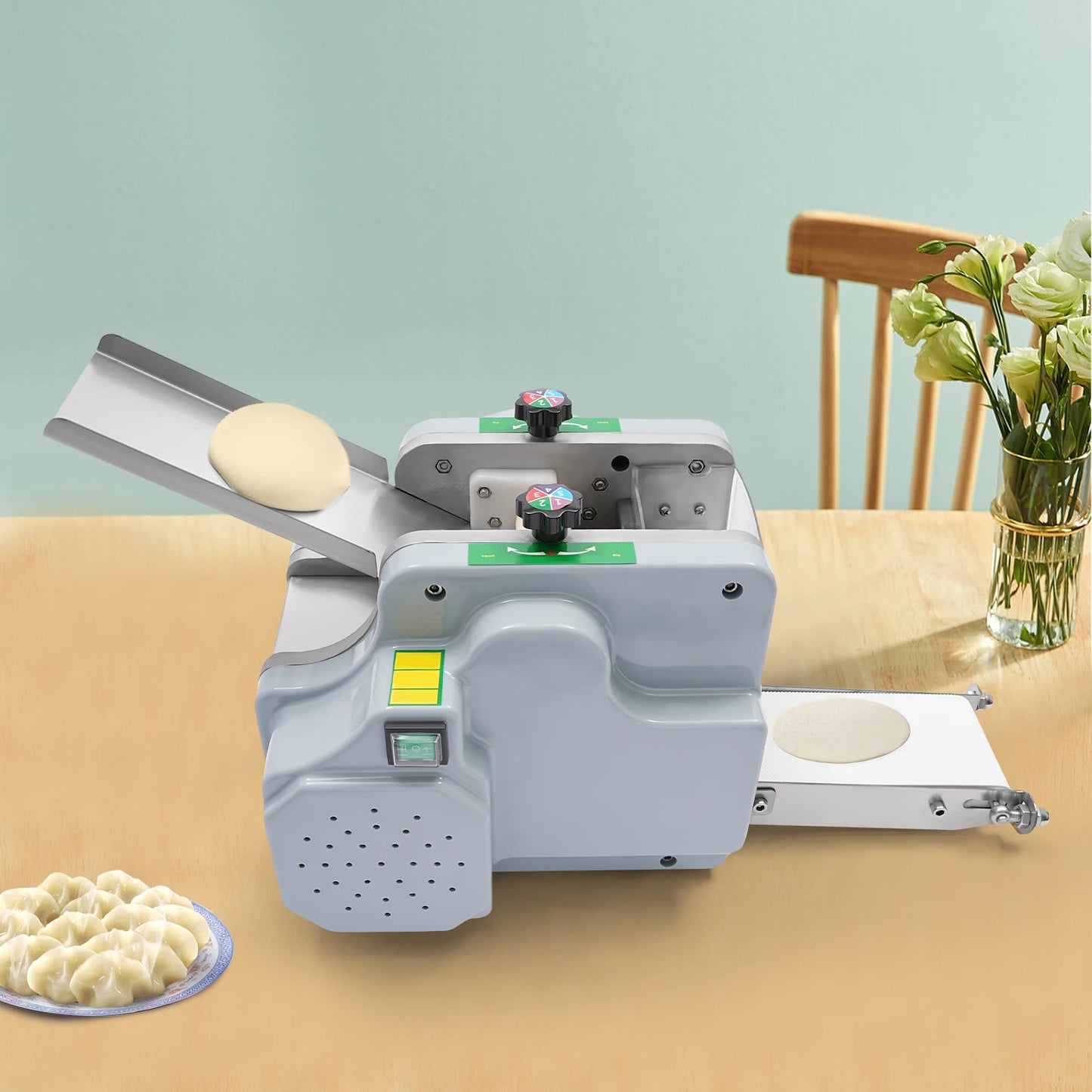 Automatic Dumpling Wrapper Machine, Electric Dumpling Skin Maker and Dough Roller, 9cm/3.54in, 60 sheets per minute 110V 140W