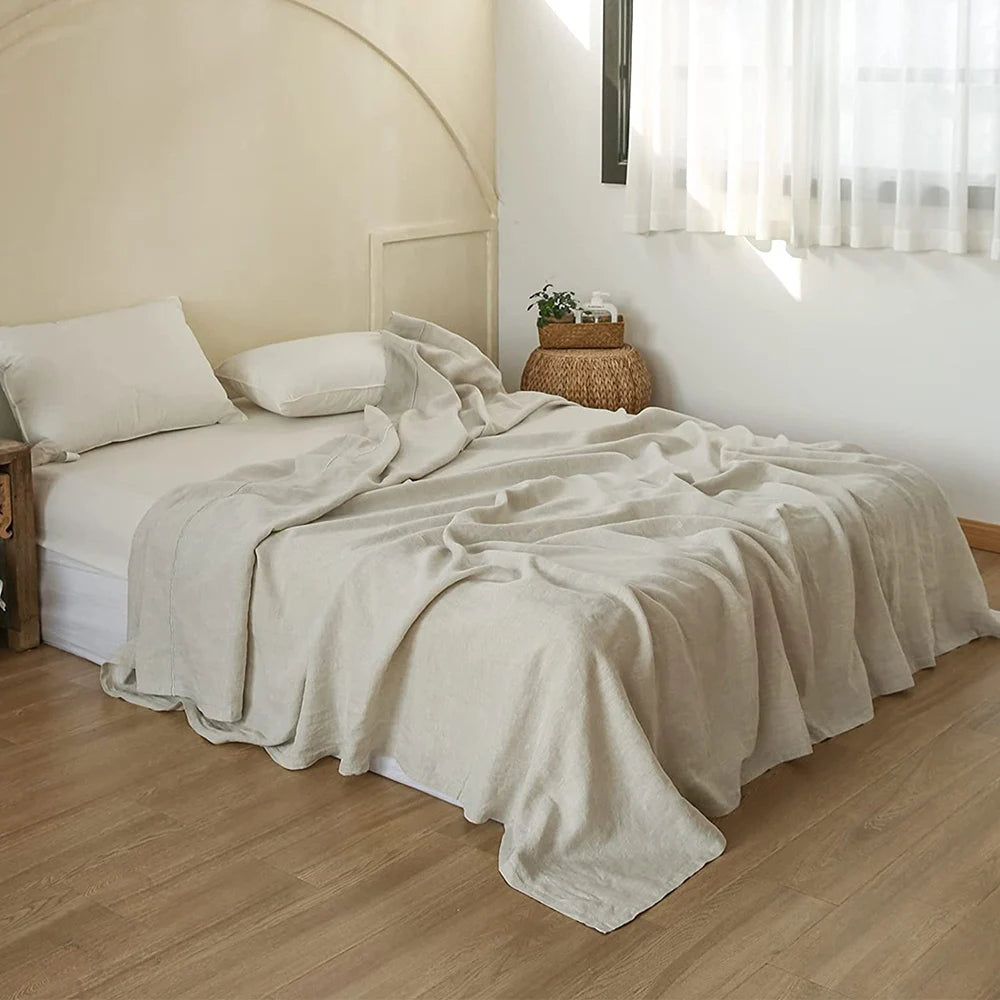 Simple&Opulence 1pc 100% Linen King Queen Size Flat Sheet Bedsheets Bedspread on the bed Linens Home Textile (No Pillowcase)