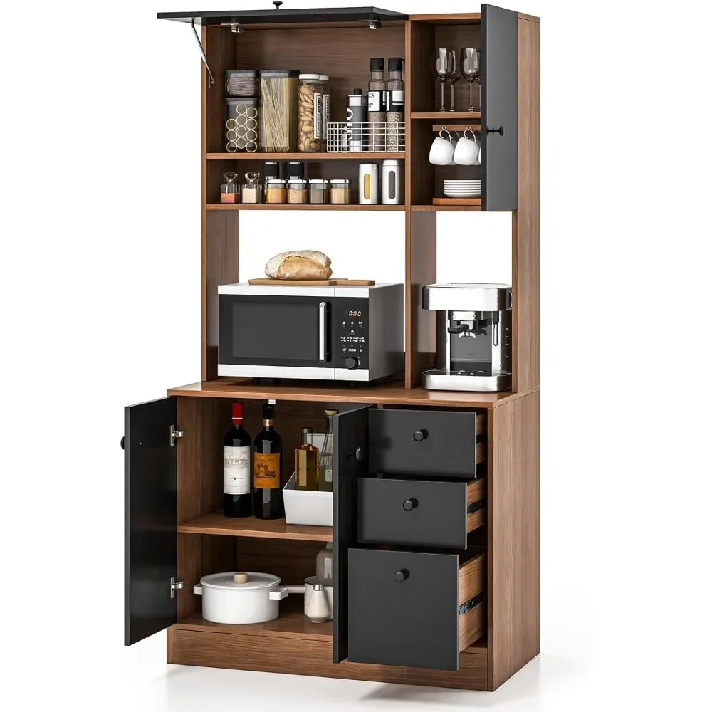 Kitchen Buffet Hutch Storage Cabinet, 71" Freestanding Pantry with 3 Cabinets & Drawers, Adjustable Shelves, Kitchen Cabinets