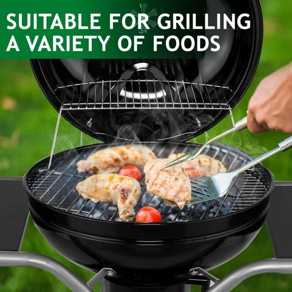 Kettle Charcoal Grill with 2 Side Tables, Storage Shelf, Upgraded Ash Catcher,Outdoor Cooking Barbecue Grill with Wheels