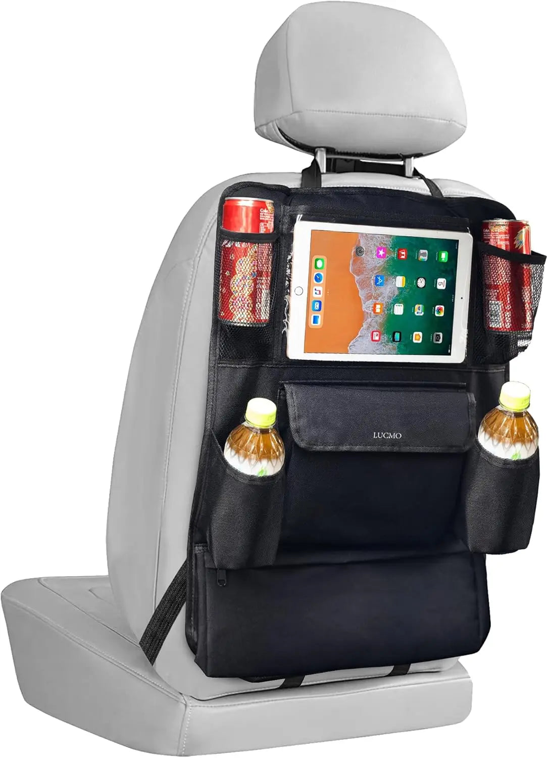 Car Backseat Organizer with Touch Screen Tablet Holder, 9 Storage Pockets for Kids Travel Accessories - Black