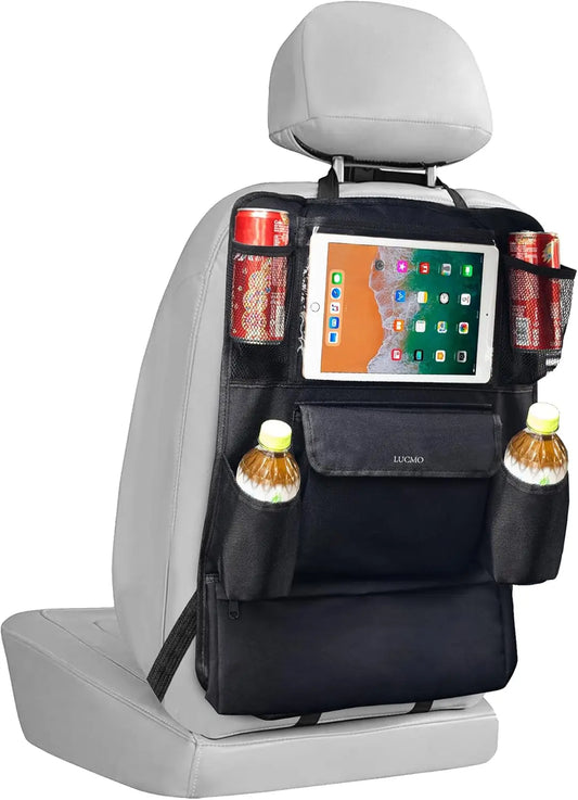 Car Backseat Organizer with Touch Screen Tablet Holder, 9 Storage Pockets for Kids Travel Accessories - Black