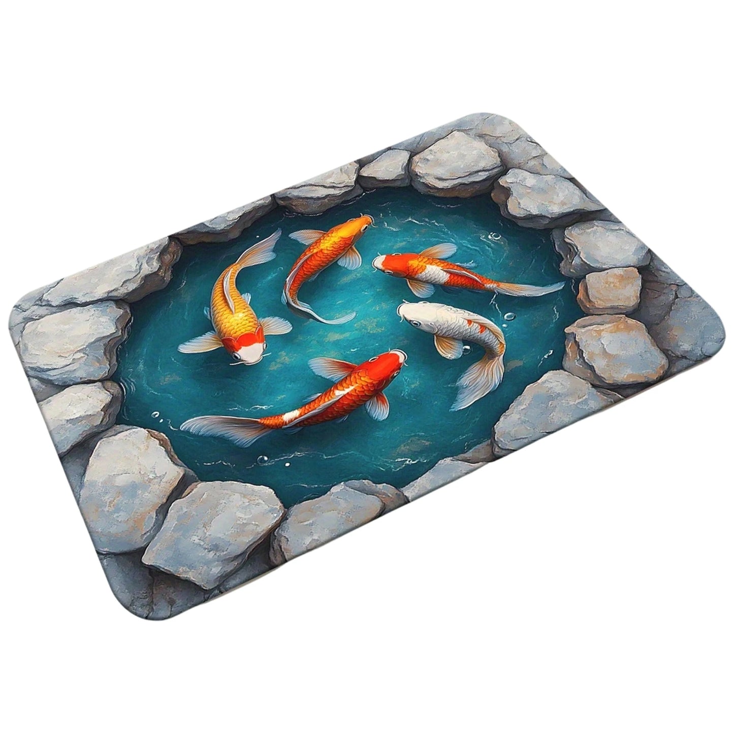 Luxurious 3D Effect Koi Fish Design Bath Mat with High Absorbency and Non-Slip Backing Ideal for Home Bathroom