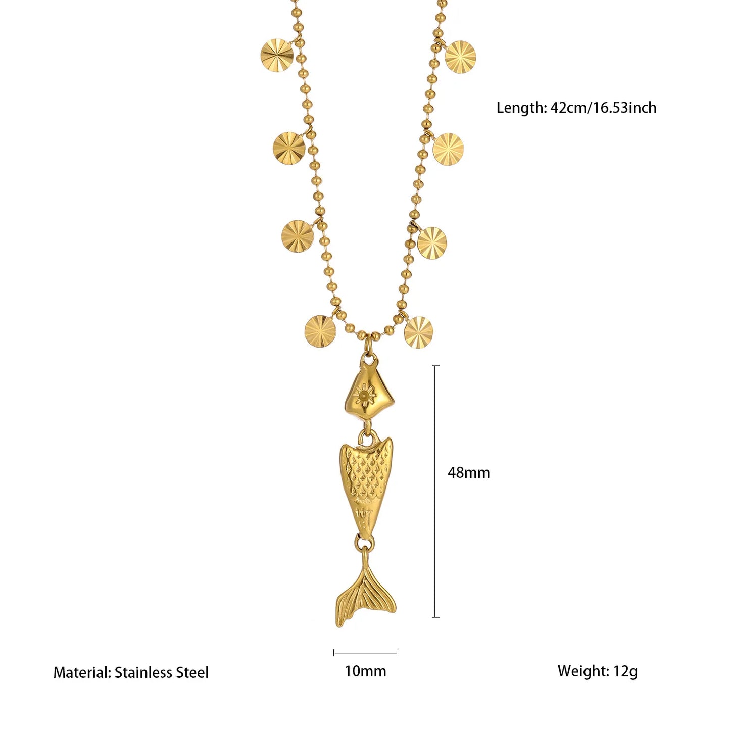 Bohemian Tassel Beaded Chain Necklaces For Women Stainless Steel Fish Pendant Necklace Waterproof Stackable Jewelry Gifts